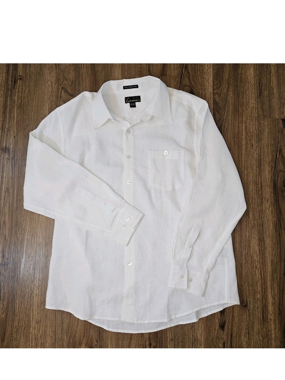 100% Linen European Luau Mens Button Up Shirt Pocket Long Sleeve XL Breathable